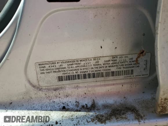 ✅ 2006 Volkswagen Jetta 2.5L • VIN: 3VWRF71K36M675696 • Лот: 85883525. Опубликован ранее на Copart с пробегом 182 386 миль. Бесплатный доступ к архиву аукционных продаж из США и подробный отчёт об истории автомобиля на DreamBid. Изображение 12.