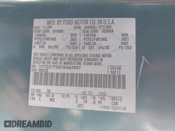 ✅ 2000 Ford F-150 XL • VIN: 1FTZX172XYKA65907 • Lot: 43385448. Listed on IAAI with Not provided. Free auction sales archive from the USA and detailed vehicle history report at DreamBid. Image 9.