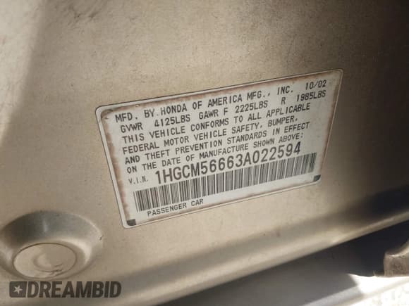 ✅ 2003 Honda Accord EX • VIN: 1HGCM56663A022594 • Лот: 42058888. Опубликован ранее на IAAI с пробегом 223 229 миль. Бесплатный доступ к архиву аукционных продаж из США и подробный отчёт об истории автомобиля на DreamBid. Изображение 9.