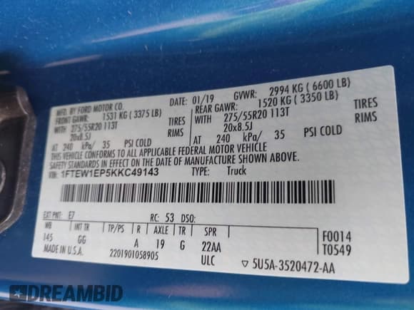 ✅ 2019 Ford F-150 XL • VIN: 1FTEW1EP5KKC49143 • Lot: 43605588. Wystawiony na IAAI z przebiegiem 49 970 mil. Bezpłatny archiwum sprzedaży aukcyjnych z USA i szczegółowy raport historii pojazdu na DreamBid. Zdjęcie 9.