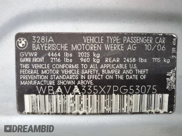 ✅ 2007 BMW 3 Series 328i • VIN: WBAVA335X7PG53075 • Лот: 87395085. Опубликован ранее на Copart с пробегом 187 200 миль. Бесплатный доступ к архиву аукционных продаж из США и подробный отчёт об истории автомобиля на DreamBid. Изображение 13.