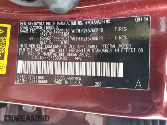 ✅ 2015 Toyota Highlander XLE • VIN: 5TDJKRFH0FS090403 • Lot: 91409235. Wystawiony na Copart z przebiegiem 111 822 mil. Bezpłatny archiwum sprzedaży aukcyjnych z USA i szczegółowy raport historii pojazdu na DreamBid. Zdjęcie 14.