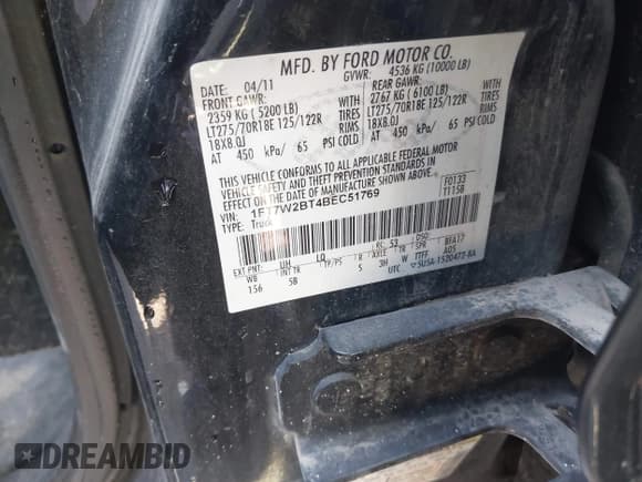 ✅ 2011 Ford F-250 XL • VIN: 1FT7W2BT4BEC51769 • Lot: 42281336. Listed on IAAI with 253,051 mi. Free auction sales archive from the USA and detailed vehicle history report at DreamBid. Image 9.