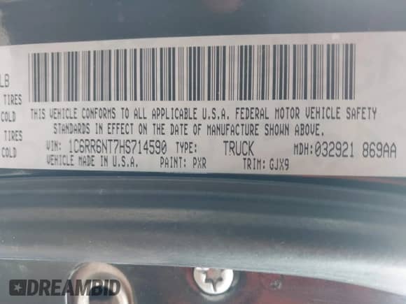 2017 Ram 1500 Laramie z VIN 1C6RR6NT7HS714590, wystawiony jako IAAI lot #43065197 z przebiegiem 122 647 mil mil oraz . Historia ofert i sprzedaży dostępna na DreamBid. Obrazek 9.