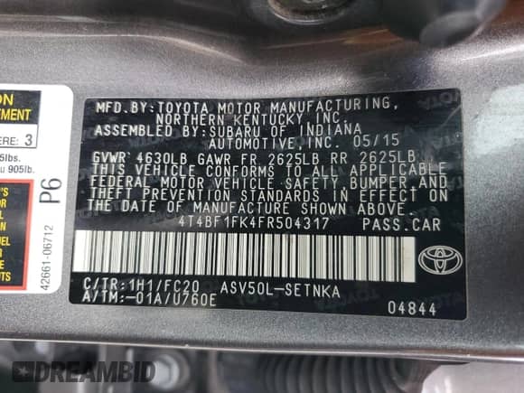 2015 Toyota Camry LE z VIN 4T4BF1FK4FR504317, wystawiony jako Copart lot #87439785 z przebiegiem 102 390 mil mil oraz Szkoda całkowita • Salvage title. Historia ofert i sprzedaży dostępna na DreamBid. Obrazek 12.