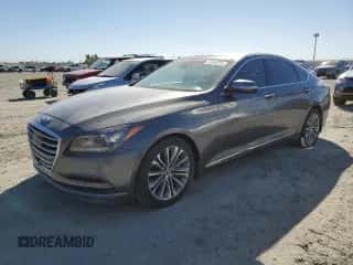 2015 Hyundai Genesis 3.8L z VIN KMHGN4JE2FU077886, wystawiony jako Copart lot #76945744 z przebiegiem 872 mil mil oraz Szkoda całkowita • Salvage title. Historia ofert i sprzedaży dostępna na DreamBid. Obrazek 1.