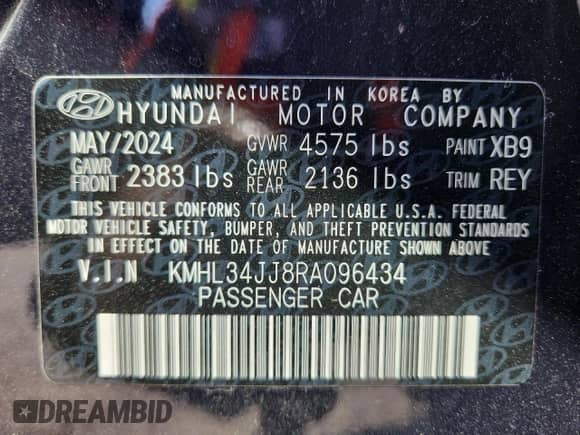 2024 Hyundai Sonata SEL с VIN KMHL34JJ8RA096434, выставлен на аукционе Copart как лот 80498195 с пробегом 34 125 миль миль и Списание • Salvage title. История ставок и продаж доступна на DreamBid. Изображение 14.