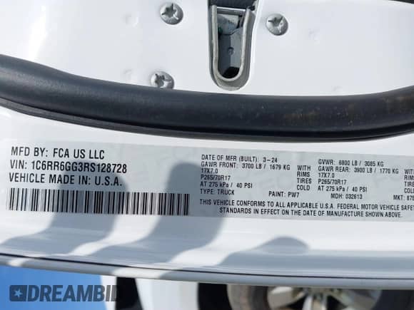 2024 Ram 1500 SLT with VIN 1C6RR6GG3RS128728, listed as a IAAI auction lot 41598041 with 24,872 mi miles and . Bid and sale history available at DreamBid. Image 9.