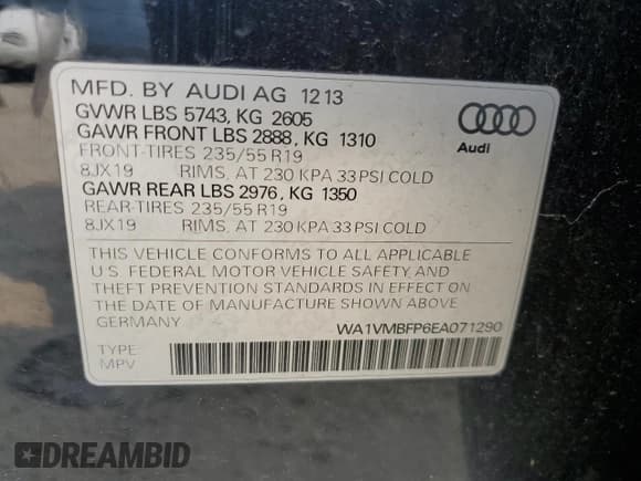✅ 2014 Audi Q5 • VIN: WA1VMBFP6EA071290 • Лот: 58481165. Опубликован ранее на Copart с пробегом 111 939 миль. Бесплатный доступ к архиву аукционных продаж из США и подробный отчёт об истории автомобиля на DreamBid. Изображение 13.