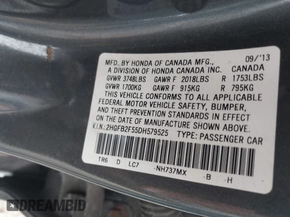 ✅ 2013 Honda Civic LX • VIN: 2HGFB2F55DH579525 • Лот: 43695737. Опубликован ранее на IAAI с пробегом 391 099 миль. Бесплатный доступ к архиву аукционных продаж из США и подробный отчёт об истории автомобиля на DreamBid. Изображение 9.