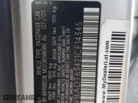 ✅ 2001 BMW 5 Series 530i • VIN: WBADT63421CF14345 • Лот: 92522885. Опубликован ранее на Copart с пробегом 277 568 миль. Бесплатный доступ к архиву аукционных продаж из США и подробный отчёт об истории автомобиля на DreamBid. Изображение 12.