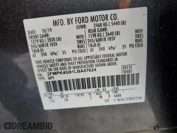 ✅ 2020 Ford Edge SE • VIN: 2FMPK4G91LBA07624 • Лот: 90513835. Опубликован ранее на Copart с пробегом 48 410 миль. Бесплатный доступ к архиву аукционных продаж из США и подробный отчёт об истории автомобиля на DreamBid. Изображение 14.