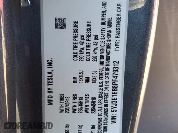 ✅ 2023 Tesla Model 3 Long Range • VIN: 5YJ3E1EB8PF479312 • Lot: 91442365. Wystawiony na Copart z przebiegiem 30 410 mil. Bezpłatny archiwum sprzedaży aukcyjnych z USA i szczegółowy raport historii pojazdu na DreamBid. Zdjęcie 12.