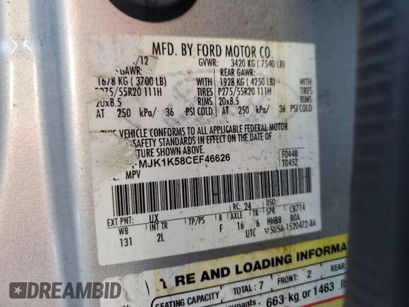 ✅ 2012 Ford Expedition Max Limited • VIN: 1FMJK1K58CEF46626 • Лот: 92739565. Опубликован ранее на Copart с пробегом 153 923 миль. Бесплатный доступ к архиву аукционных продаж из США и подробный отчёт об истории автомобиля на DreamBid. Изображение 13.