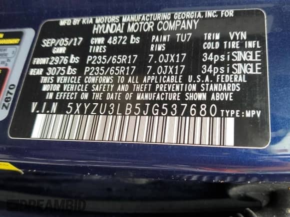 ✅ 2018 Hyundai Santa Fe 2.4L • VIN: 5XYZU3LB5JG537680 • Lot: 62268272. Wystawiony na Copart z przebiegiem Nie podano mil. Skorzystaj z bezpłatnego archiwum sprzedaży aukcyjnych z USA i zobacz szczegółowy raport historii pojazdu na DreamBid. Zdjęcie 10.