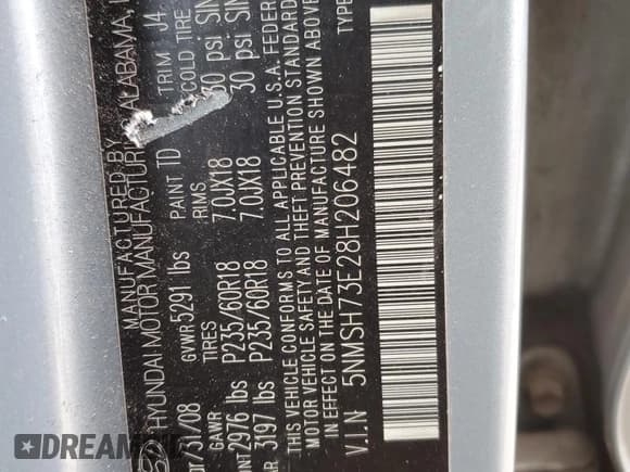 ✅ 2008 Hyundai Santa Fe SE • VIN: 5NMSH73E28H206482 • Lot: 88097875. Listed on Copart with 151,252 mi. Free auction sales archive from the USA and detailed vehicle history report at DreamBid. Image 13.