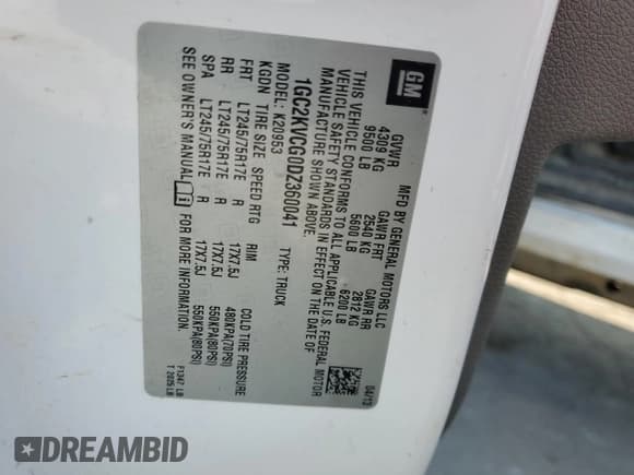 ✅ 2013 Chevrolet Silverado 2500HD Work Truck • VIN: 1GC2KVCG0DZ360041 • Lot: 59129505. Wystawiony na Copart z przebiegiem 201 346 mil. Bezpłatny archiwum sprzedaży aukcyjnych z USA i szczegółowy raport historii pojazdu na DreamBid. Zdjęcie 12.