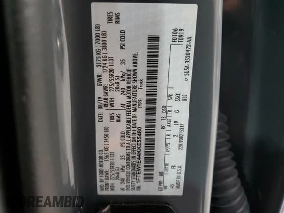 ✅ 2019 Ford F-150 XLT • VIN: 1FTEW1E44KKE55480 • Lot: 82394095. Listed on Copart with Not provided. Free auction sales archive from the USA and detailed vehicle history report at DreamBid. Image 13.