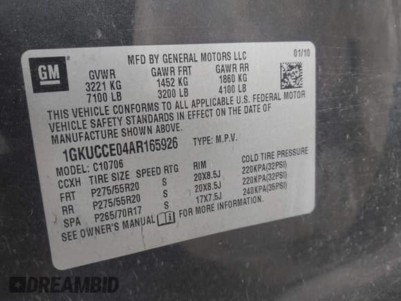 ✅ 2010 GMC Yukon SLT • VIN: 1GKUCCE04AR165926 • Lot: 42420308. Listed on IAAI with 216,232 mi. Free auction sales archive from the USA and detailed vehicle history report at DreamBid. Image 9.