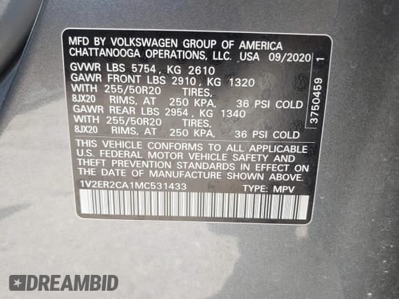 ✅ 2021 Volkswagen Atlas SEL • VIN: 1V2ER2CA1MC531433 • Lot: 43347185. Wystawiony na IAAI z przebiegiem 56 705 mil. Bezpłatny archiwum sprzedaży aukcyjnych z USA i szczegółowy raport historii pojazdu na DreamBid. Zdjęcie 9.