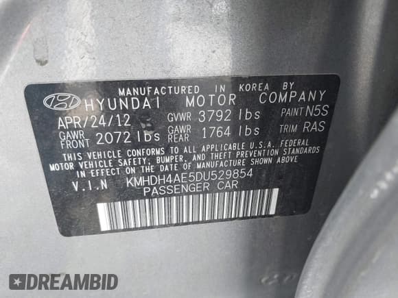 ✅ 2013 Hyundai Elantra GLS • VIN: KMHDH4AE5DU529854 • Лот: 43674266. Опубликован ранее на IAAI с пробегом 170 522 миль. Бесплатный доступ к архиву аукционных продаж из США и подробный отчёт об истории автомобиля на DreamBid. Изображение 9.