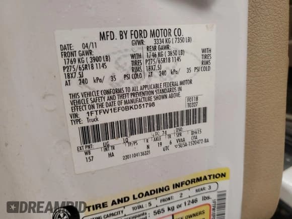 ✅ 2011 Ford F-150 Lariat • VIN: 1FTFW1EF0BKD51798 • Лот: 85139105. Опубликован ранее на Copart с пробегом 146 061 миль. Бесплатный доступ к архиву аукционных продаж из США и подробный отчёт об истории автомобиля на DreamBid. Изображение 13.