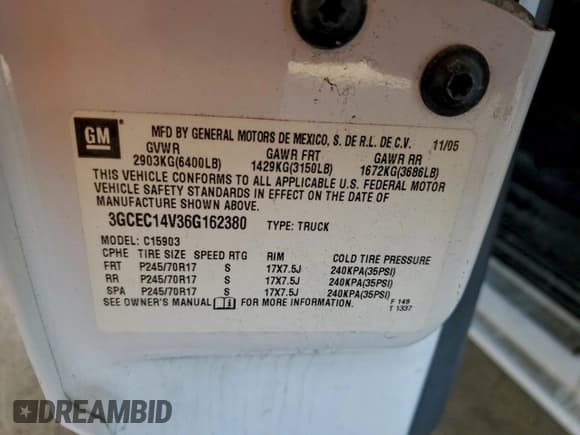 ✅ 2006 Chevrolet Silverado 1500 Work Truck • VIN: 3GCEC14V36G162380 • Lot: 94523055. Wystawiony na Copart z przebiegiem 181 054 mil. Bezpłatny archiwum sprzedaży aukcyjnych z USA i szczegółowy raport historii pojazdu na DreamBid. Zdjęcie 12.