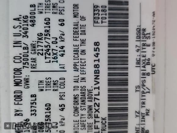 ✅ 1997 Ford F-250 • VIN: 1FTFX27L1VNB81458 • Lot: 83206264. Listed on Copart with 231,088 mi. Free auction sales archive from the USA and detailed vehicle history report at DreamBid. Image 15.