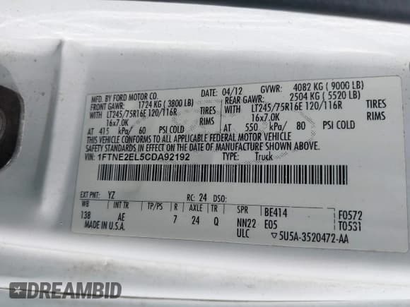 ✅ 2012 Ford Econoline Cargo Recreational • VIN: 1FTNE2EL5CDA92192 • Lot: 43103565. Wystawiony na IAAI z przebiegiem 240 309 mil. Bezpłatny archiwum sprzedaży aukcyjnych z USA i szczegółowy raport historii pojazdu na DreamBid. Zdjęcie 9.