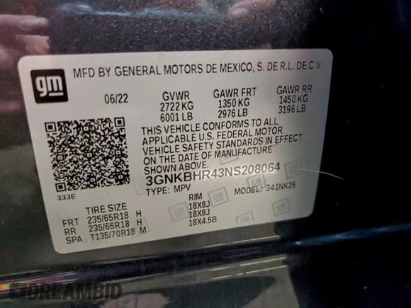 ✅ 2022 Chevrolet Blazer LT • VIN: 3GNKBHR43NS208064 • Lot: 95858215. Listed on Copart with 39,050 mi. Free auction sales archive from the USA and detailed vehicle history report at DreamBid. Image 13.