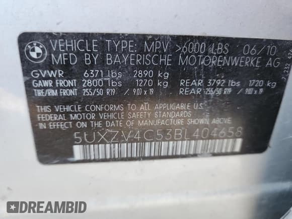 ✅ 2011 BMW X5 35i • VIN: 5UXZV4C53BL404658 • Lot: 81462445. Listed on Copart with 152,604 mi. Free auction sales archive from the USA and detailed vehicle history report at DreamBid. Image 13.