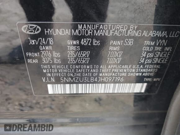 ✅ 2018 Hyundai Santa Fe 2.4L • VIN: 5NMZU3LB4JH097196 • Лот: 43039391. Опубликован ранее на IAAI с пробегом 261 735 миль. Бесплатный доступ к архиву аукционных продаж из США и подробный отчёт об истории автомобиля на DreamBid. Изображение 9.