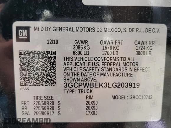 ✅ 2020 Chevrolet Silverado 1500 Custom • VIN: 3GCPWBEK3LG203919 • Lot: 82599004. Wystawiony na Copart z przebiegiem 67 250 mil. Bezpłatny archiwum sprzedaży aukcyjnych z USA i szczegółowy raport historii pojazdu na DreamBid. Zdjęcie 15.