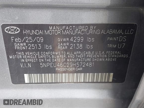 ✅ 2009 Hyundai Sonata Limited • VIN: 5NPEU46C29H572481 • Lot: 43444777. Listed on IAAI with 156,758 mi. Free auction sales archive from the USA and detailed vehicle history report at DreamBid. Image 9.