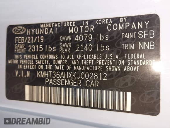 2019 Hyundai Veloster N z VIN KMHT36AHXKU002812, wystawiony jako IAAI lot #41944058 z przebiegiem 88 241 mil mil oraz . Historia ofert i sprzedaży dostępna na DreamBid. Obrazek 9.