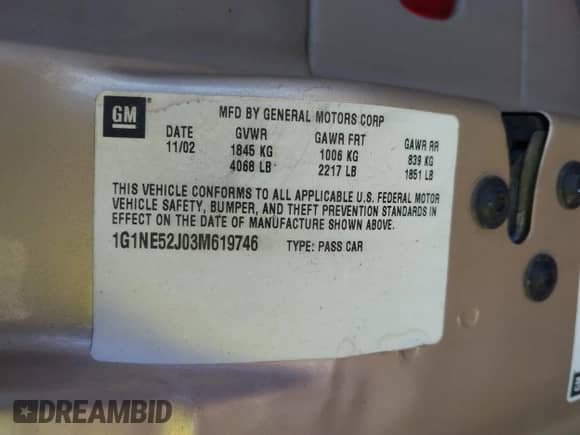 2003 Chevrolet Malibu LS z VIN 1G1NE52J03M619746, wystawiony jako IAAI lot #41471040 z przebiegiem 112 192 mil mil oraz . Historia ofert i sprzedaży dostępna na DreamBid. Obrazek 9.