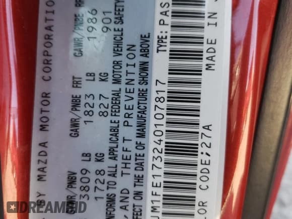 ✅ 2004 Mazda RX-8 • VIN: JM1FE173240107817 • Lot: 75936604. Listed on Copart with 164,779 mi. Free auction sales archive from the USA and detailed vehicle history report at DreamBid. Image 14.