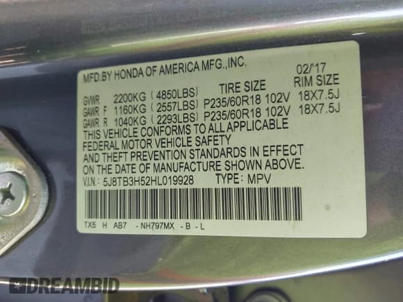 ✅ 2017 Acura RDX Technology • VIN: 5J8TB3H52HL019928 • Lot: 43677203. Listed on IAAI with 57,237 mi. Free auction sales archive from the USA and detailed vehicle history report at DreamBid. Image 9.