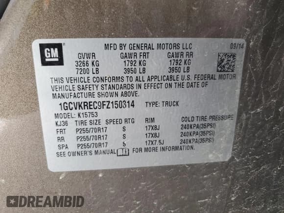 ✅ 2015 Chevrolet Silverado 1500 • VIN: 1GCVKREC9FZ150314 • Лот: 50610355. Опубликован ранее на Copart с пробегом 231 412 миль. Бесплатный доступ к архиву аукционных продаж из США и подробный отчёт об истории автомобиля на DreamBid. Изображение 14.