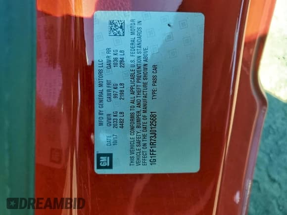 ✅ 2018 Chevrolet Camaro 1SS • VIN: 1G1FF1R73J0125681 • Lot: 96178485. Listed on Copart with 200,572 mi. Free auction sales archive from the USA and detailed vehicle history report at DreamBid. Image 12.