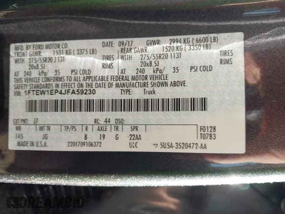 ✅ 2018 Ford F-150 XL • VIN: 1FTEW1EP4JFA59230 • Lot: 43697027. Listed on IAAI with 117,967 mi. Free auction sales archive from the USA and detailed vehicle history report at DreamBid. Image 9.