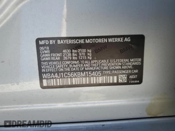 ✅ 2019 BMW 4 Series 430i • VIN: WBA4J1C56KBM15405 • Lot: 86792565. Listed on Copart with 79,629 mi. Free auction sales archive from the USA and detailed vehicle history report at DreamBid. Image 12.