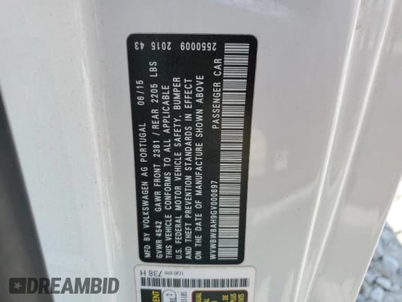 ✅ 2016 Volkswagen Eos Komfort • VIN: WVWBW8AH9GV000697 • Lot: 69317265. Listed on Copart with 111,774 mi. Free auction sales archive from the USA and detailed vehicle history report at DreamBid. Image 13.