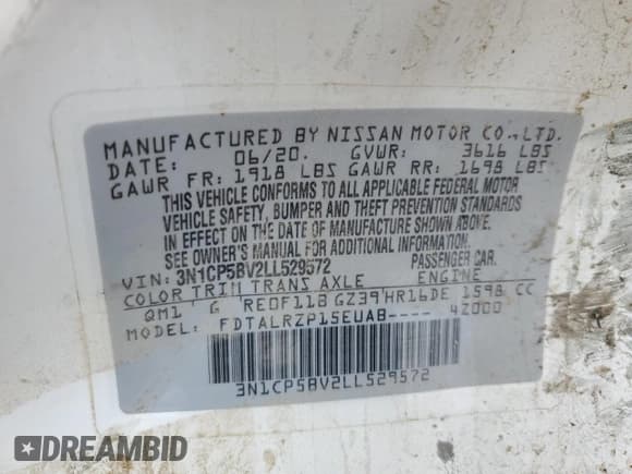 ✅ 2020 Nissan Kicks S • VIN: 3N1CP5BV2LL529572 • Lot: 93316225. Wystawiony na Copart z przebiegiem 127 756 mil. Bezpłatny archiwum sprzedaży aukcyjnych z USA i szczegółowy raport historii pojazdu na DreamBid. Zdjęcie 12.
