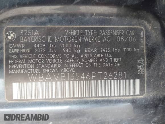 2006 BMW 3 Series 325i z VIN WBAVB13546PT26281, wystawiony jako IAAI lot #42443724 z przebiegiem 55 310 mil mil oraz . Historia ofert i sprzedaży dostępna na DreamBid. Obrazek 9.