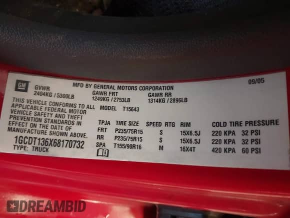 2006 Chevrolet Colorado 2LT with VIN 1GCDT136X68170732, listed as a IAAI auction lot 41856386 with 269,388 mi miles and . Bid and sale history available at DreamBid. Image 9.