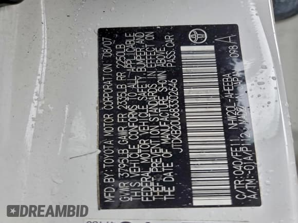 ✅ 2008 Toyota Prius • VIN: JTDKB20U683302646 • Лот: 93973315. Опубликован ранее на Copart с пробегом 134 003 миль. Бесплатный доступ к архиву аукционных продаж из США и подробный отчёт об истории автомобиля на DreamBid. Изображение 12.