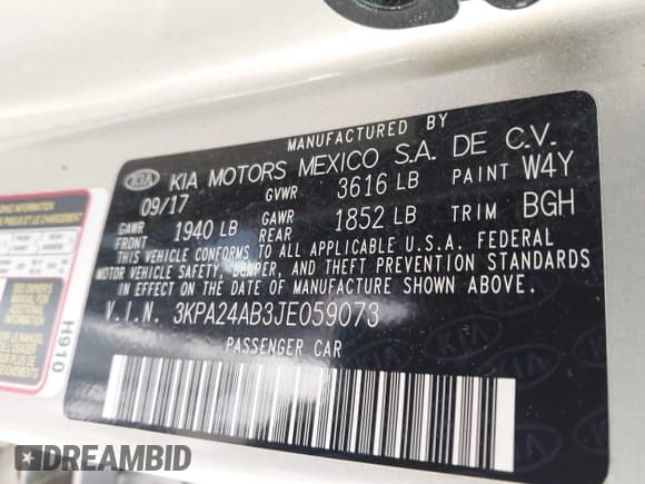 ✅ 2018 Kia Rio LX • VIN: 3KPA24AB3JE059073 • Лот: 43005250. Опубликован ранее на IAAI с пробегом 93 550 миль. Бесплатный доступ к архиву аукционных продаж из США и подробный отчёт об истории автомобиля на DreamBid. Изображение 9.