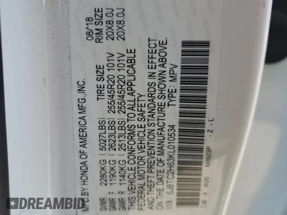 ✅ 2019 Acura RDX w/A-Spec Pkg • VIN: 5J8TC2H63KL010534 • Lot: 82350175. Listed on Copart with 91,339 mi. Free auction sales archive from the USA and detailed vehicle history report at DreamBid. Image 13.