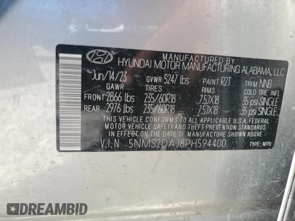 ✅ 2023 Hyundai Santa Fe SEL • VIN: 5NMS2DAJ8PH594400 • Lot: 67345674. Wystawiony na Copart z przebiegiem 25 928 mil. Bezpłatny archiwum sprzedaży aukcyjnych z USA i szczegółowy raport historii pojazdu na DreamBid. Zdjęcie 13.